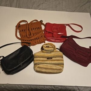 Retro Vintage Purse Lot 5 Boho Macrame Red Black Nine West Rosetti TLC